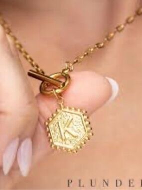 Plunder Design Gold Tone Patti Toggle Initial Necklace